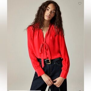 J Crew Tie Neck Top Sz XS Candy Apple